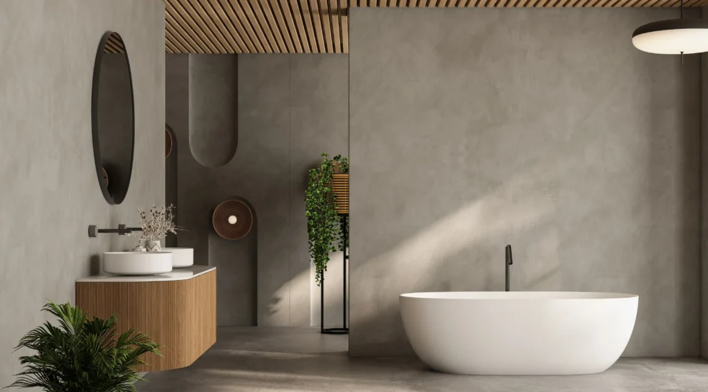 Modernes Badezimmer mit freistehender Badewanne